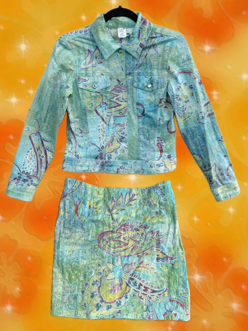 Y2K Paisley Jacket and Mini Skirt Matching Set